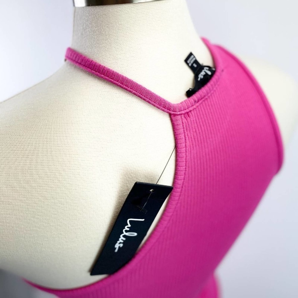 NWT Lulu's Movie Magic Pink Asymmetrical Bodycon Halter Neck Mini Dress Barbie S - Picture 8 of 15